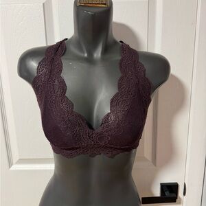 Lace Plunge Bralette - Deep Plum
